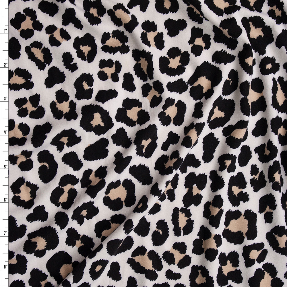 Ink-Matte-Black Velvet Leopard Printed Stretch Double Knit Fabric