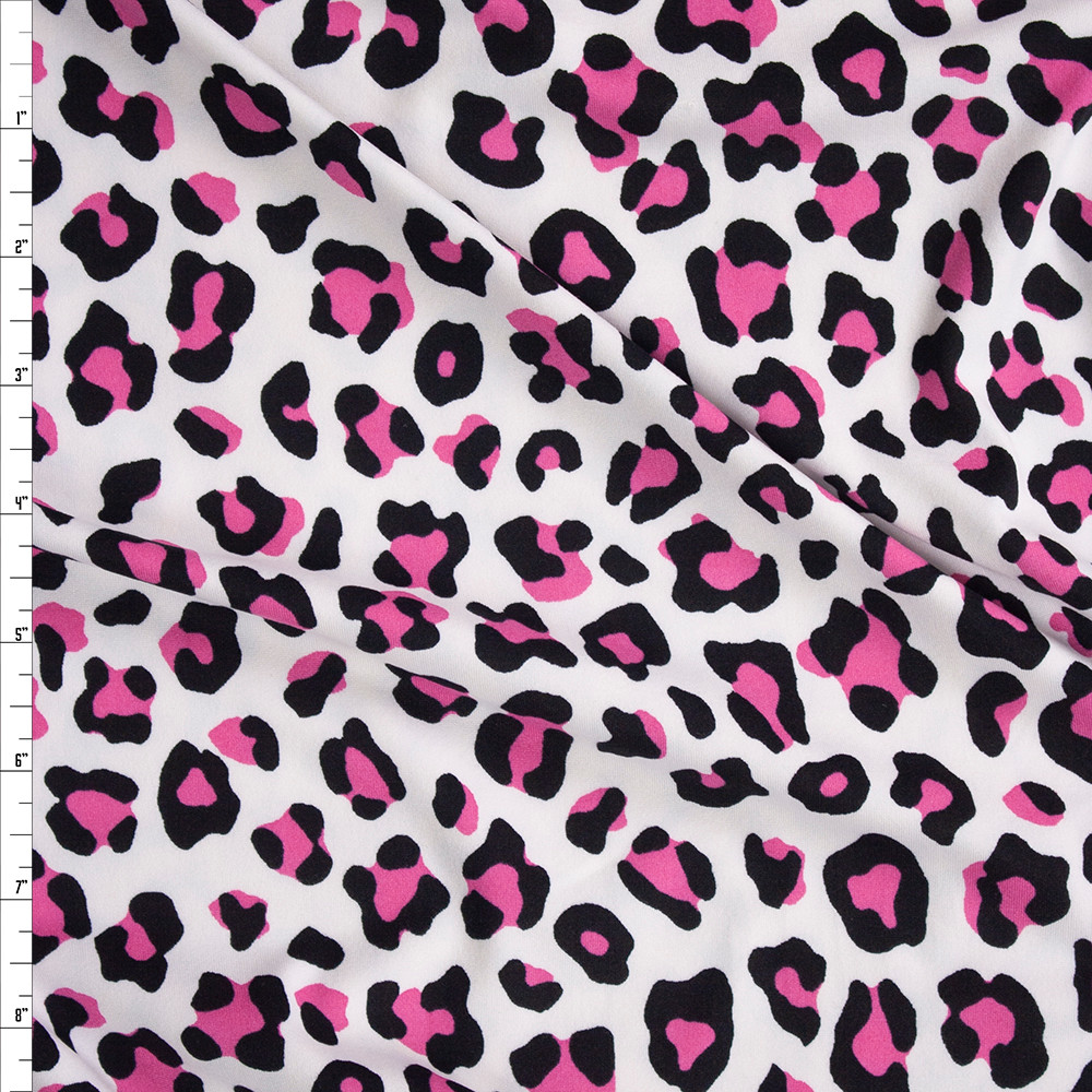 Cali Fabrics Neon Pink and White Leopard Print Double Brushed Poly