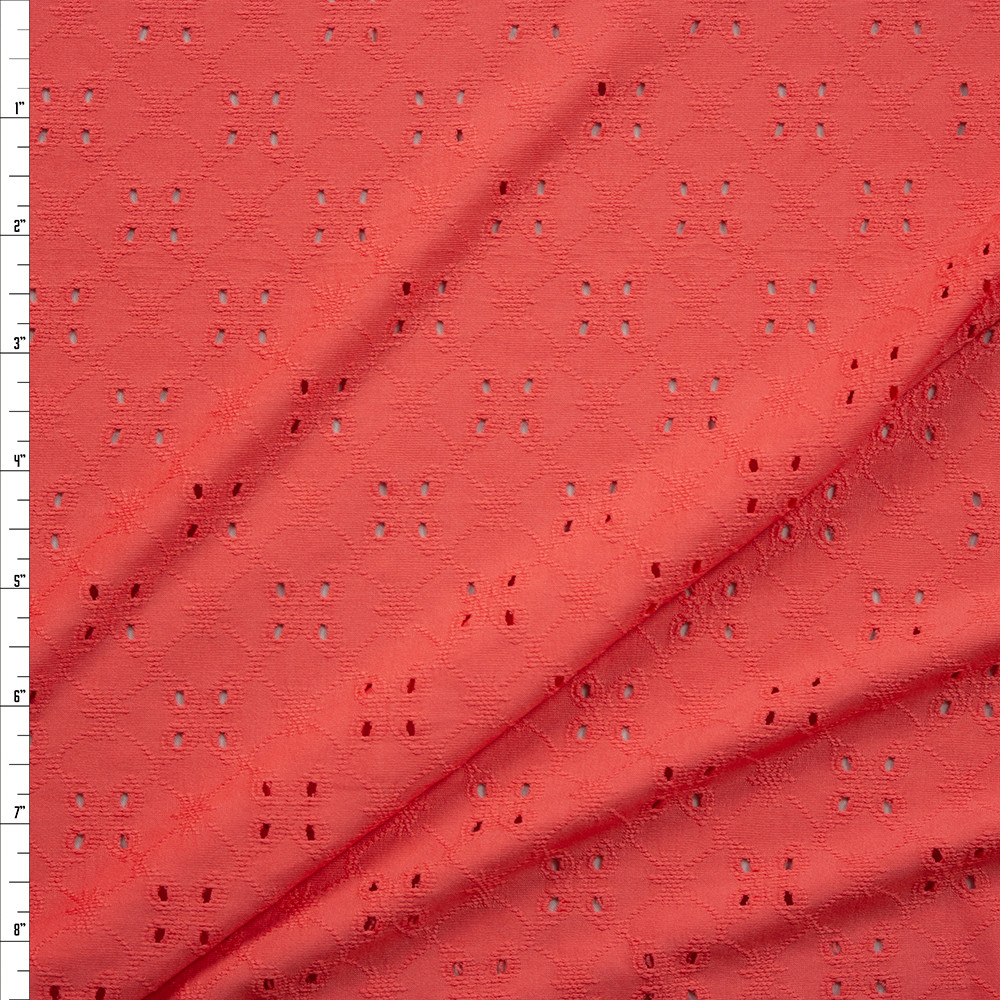 Cali Fabrics Coral Floral Eyelet Stretch Poly Knit Fabric by the Yard