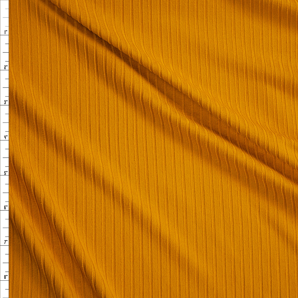 Cali Fabrics Mustard Brushed Stretch Rib Knit Fabric by the Yard