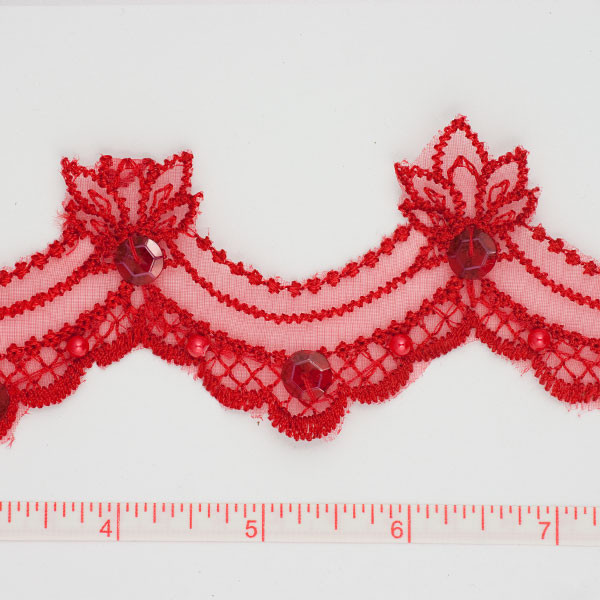 Cali Fabrics Red Sequined Lace Trim