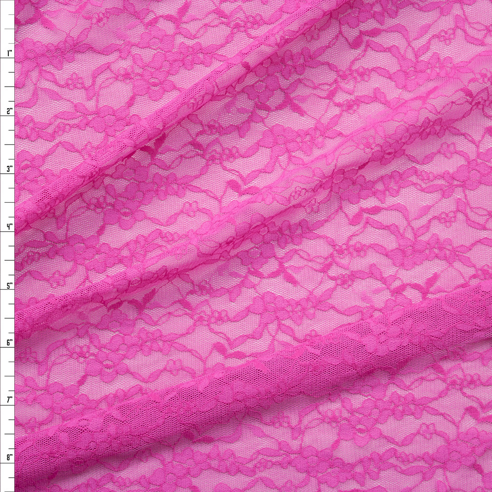 Cali Fabrics Fuchsia Designer Floral Stretch Lace Fabric by the Yard