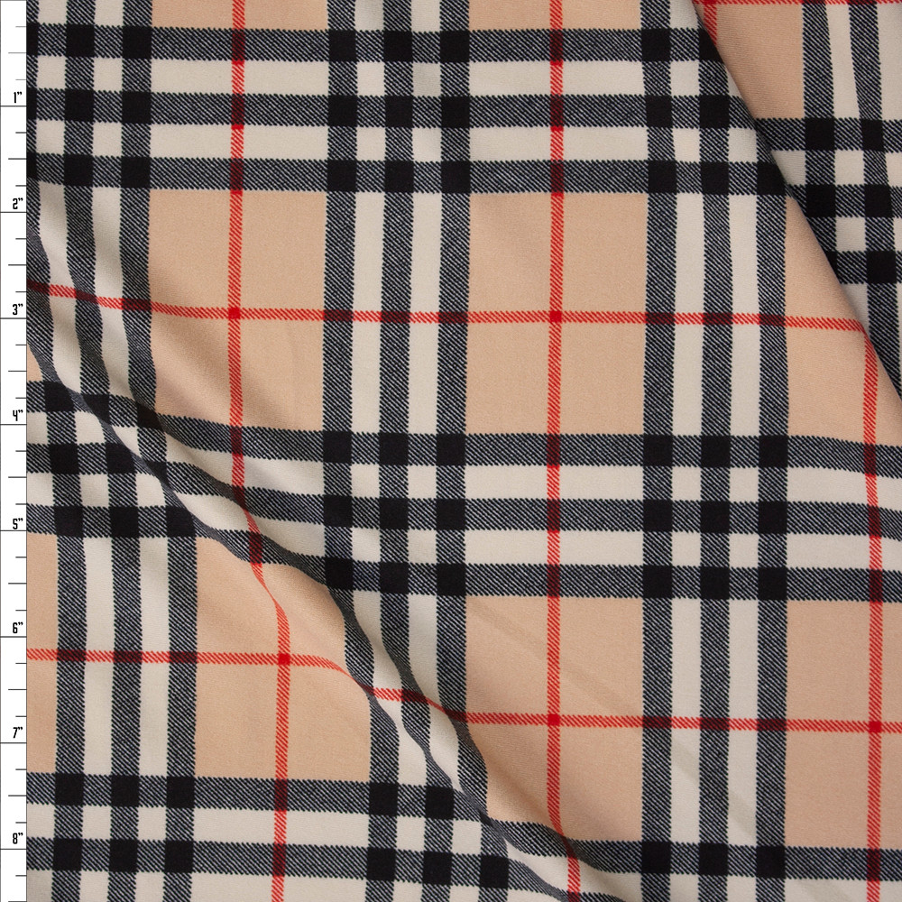 Cali Fabrics Tan, Black, Red, and Ivory Plaid Double Brushed Poly ...