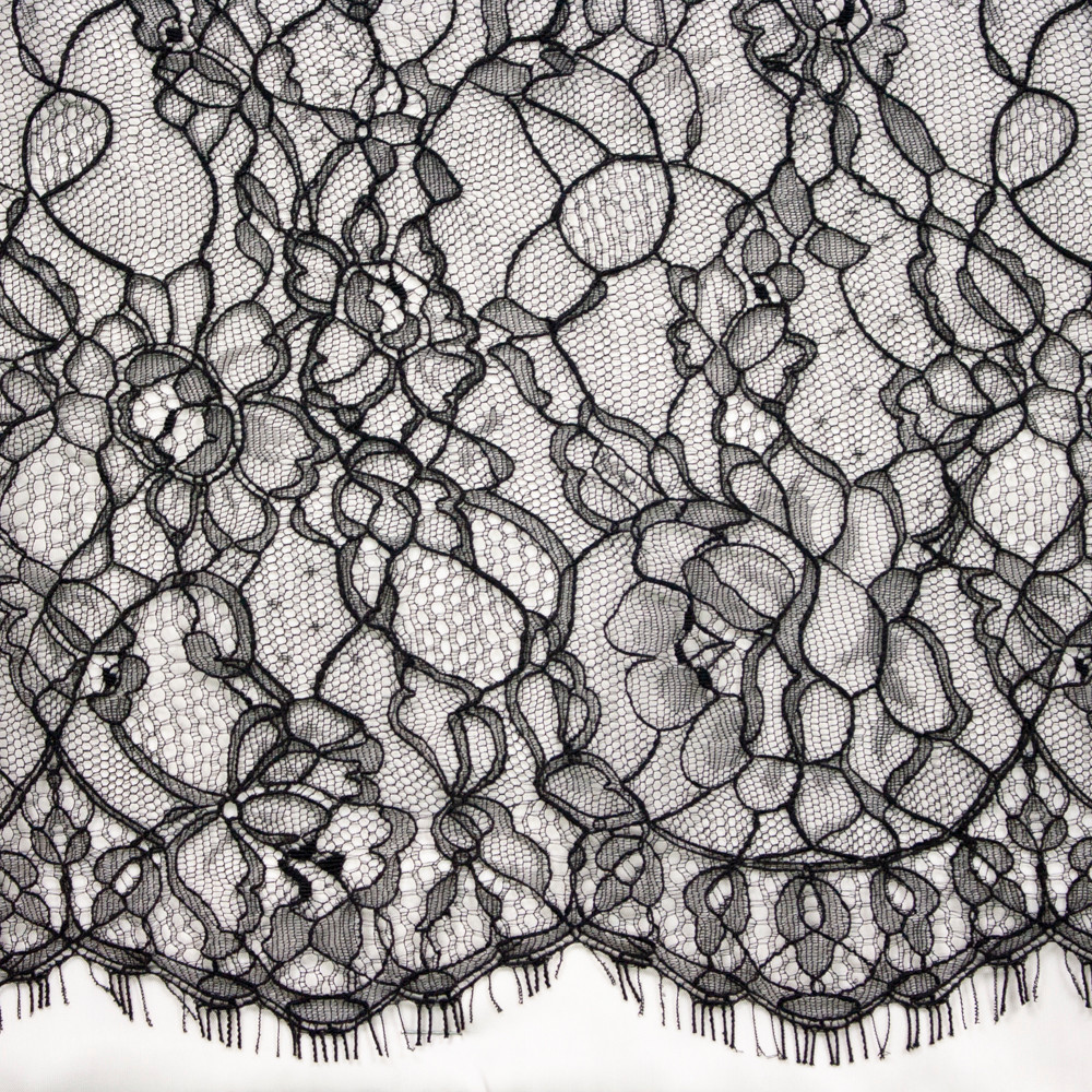 Cali Fabrics Black Paisley Floral Deluxe Chemical Lace Fabric by the Yard