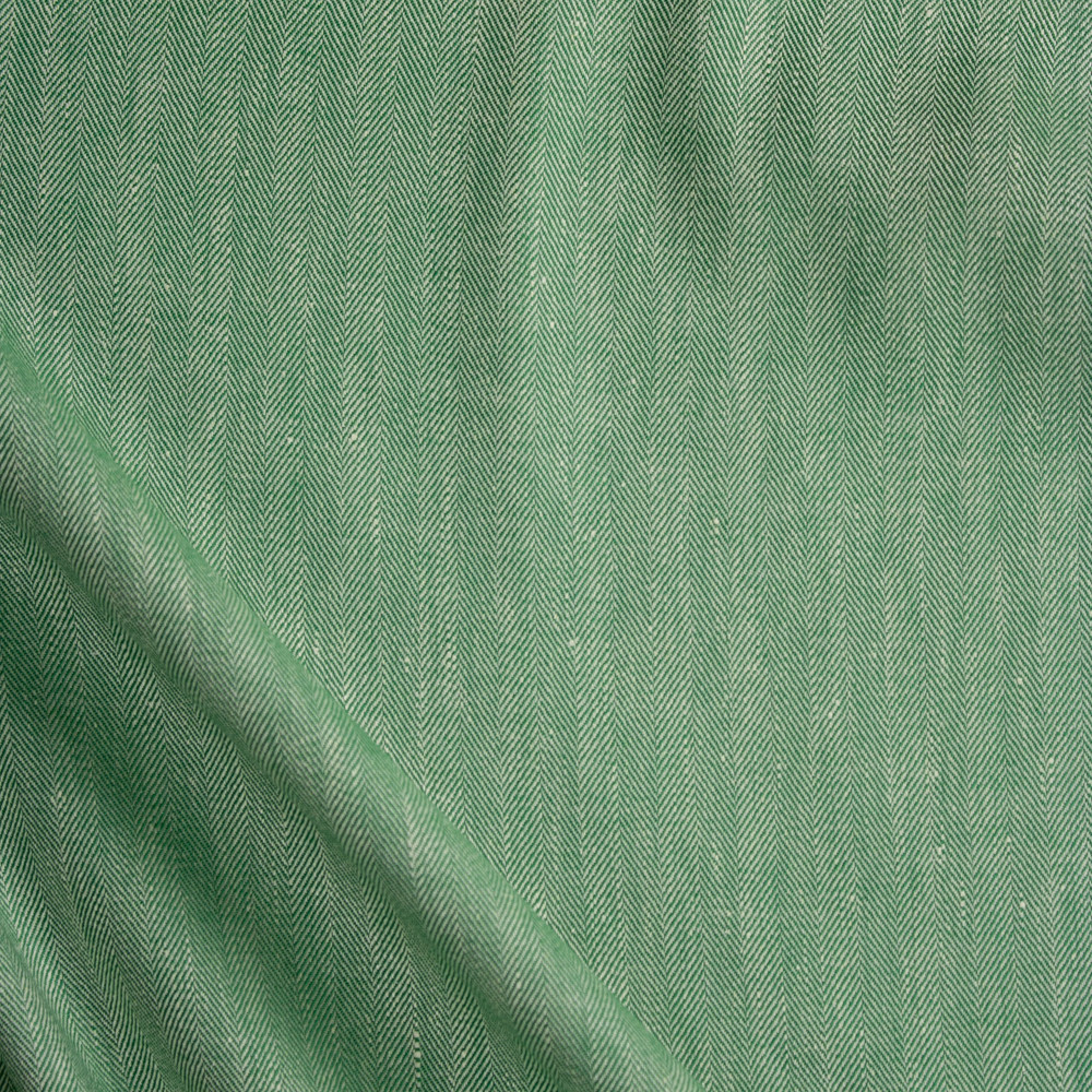 Cali Fabrics Green Herringbone Designer Linen Fabric by the Yard