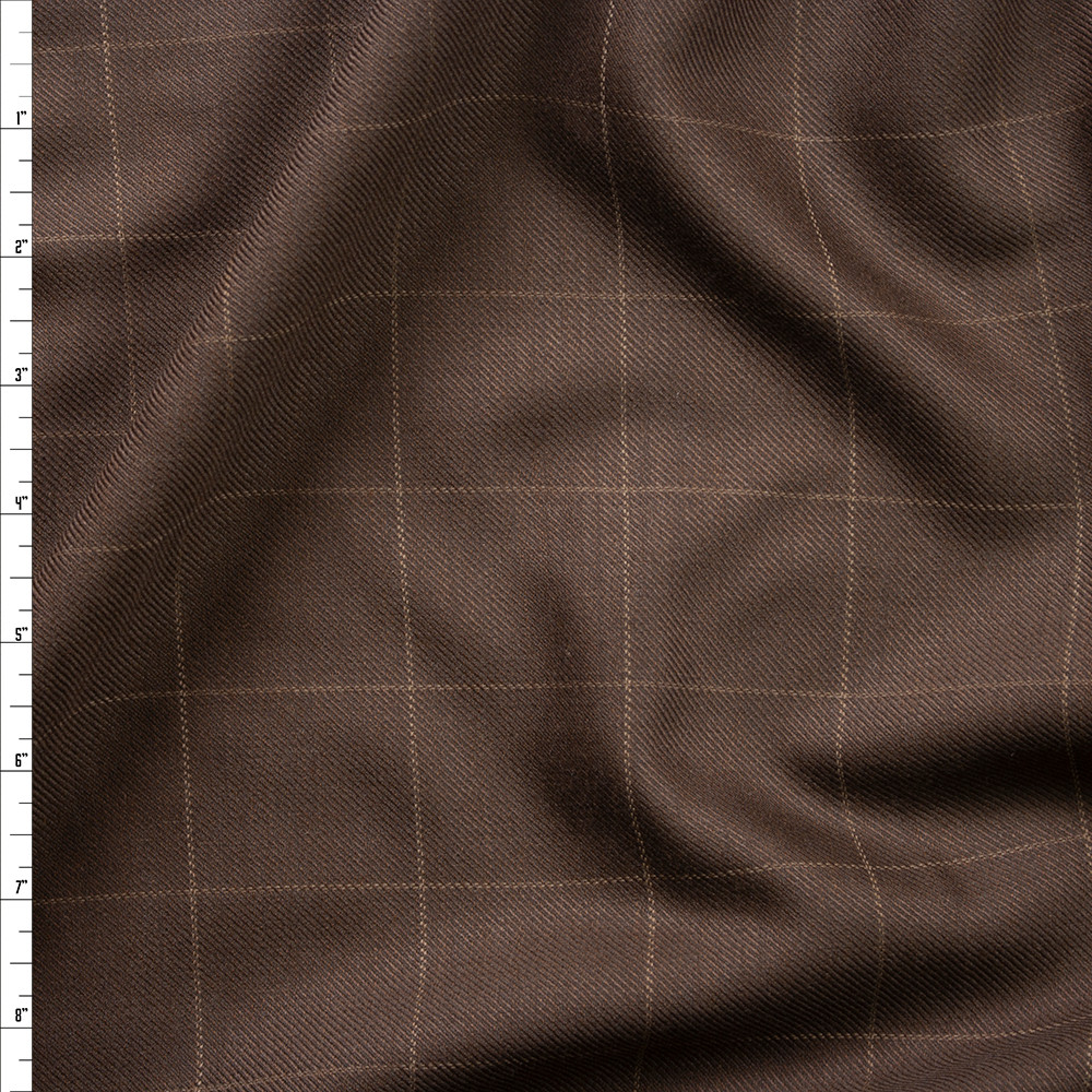 Stone Tan/Espresso Brown Wool/Rayon/Lycra Twill Suiting - Made In