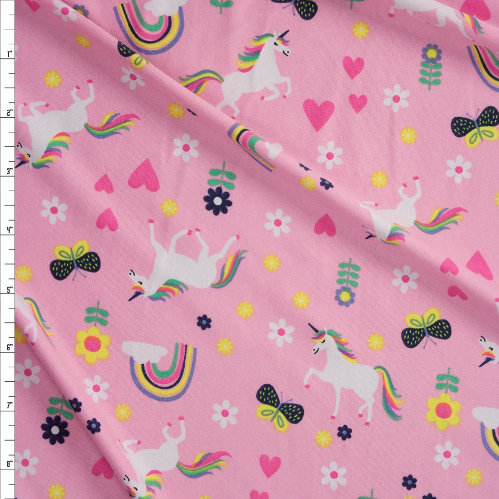 Cali Fabrics Unicorns, Rainbows, and Butterflies on Pink Double Brushed ...