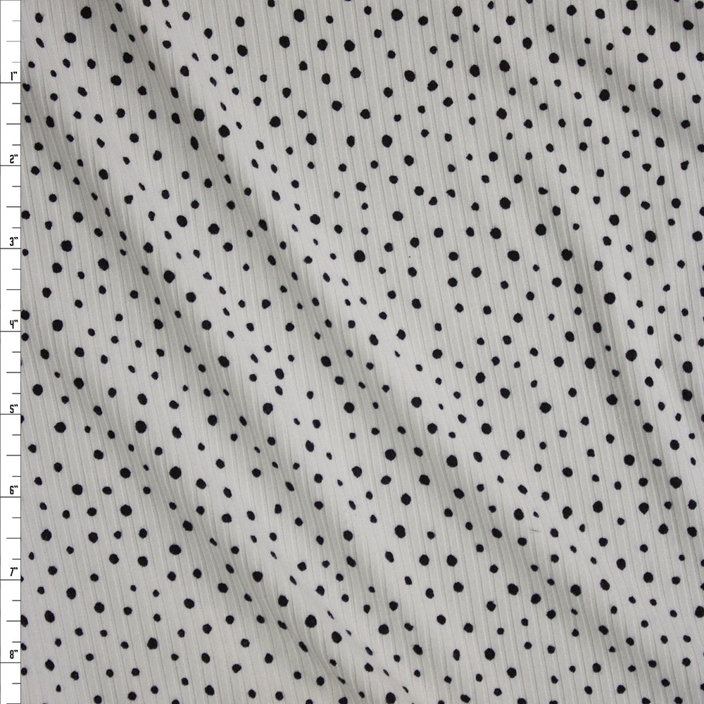 Cali Fabrics Black Dots on Offwhite Brushed Rib Knit Fabric by the Yard