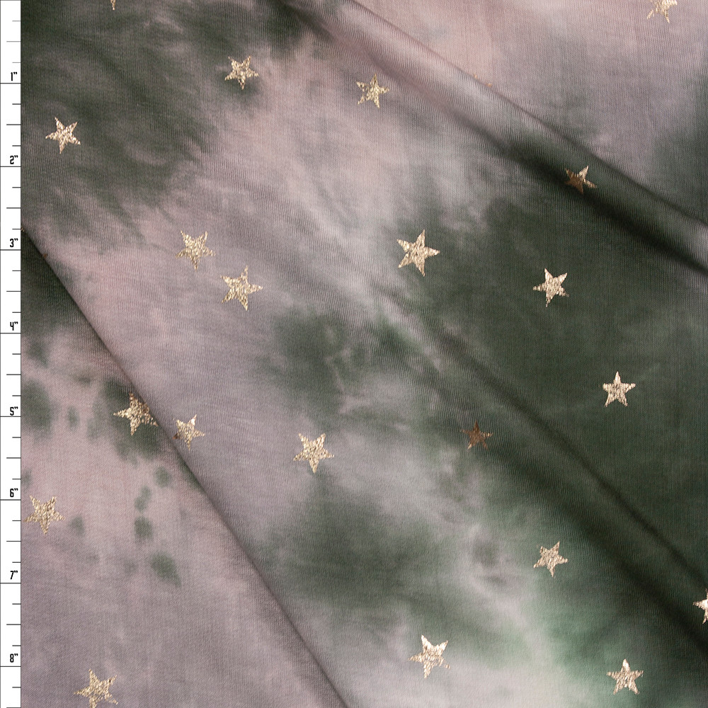 Cali Fabrics Copper Stars on Olive, Blush, and Light Grey Tie Dye Rayon ...