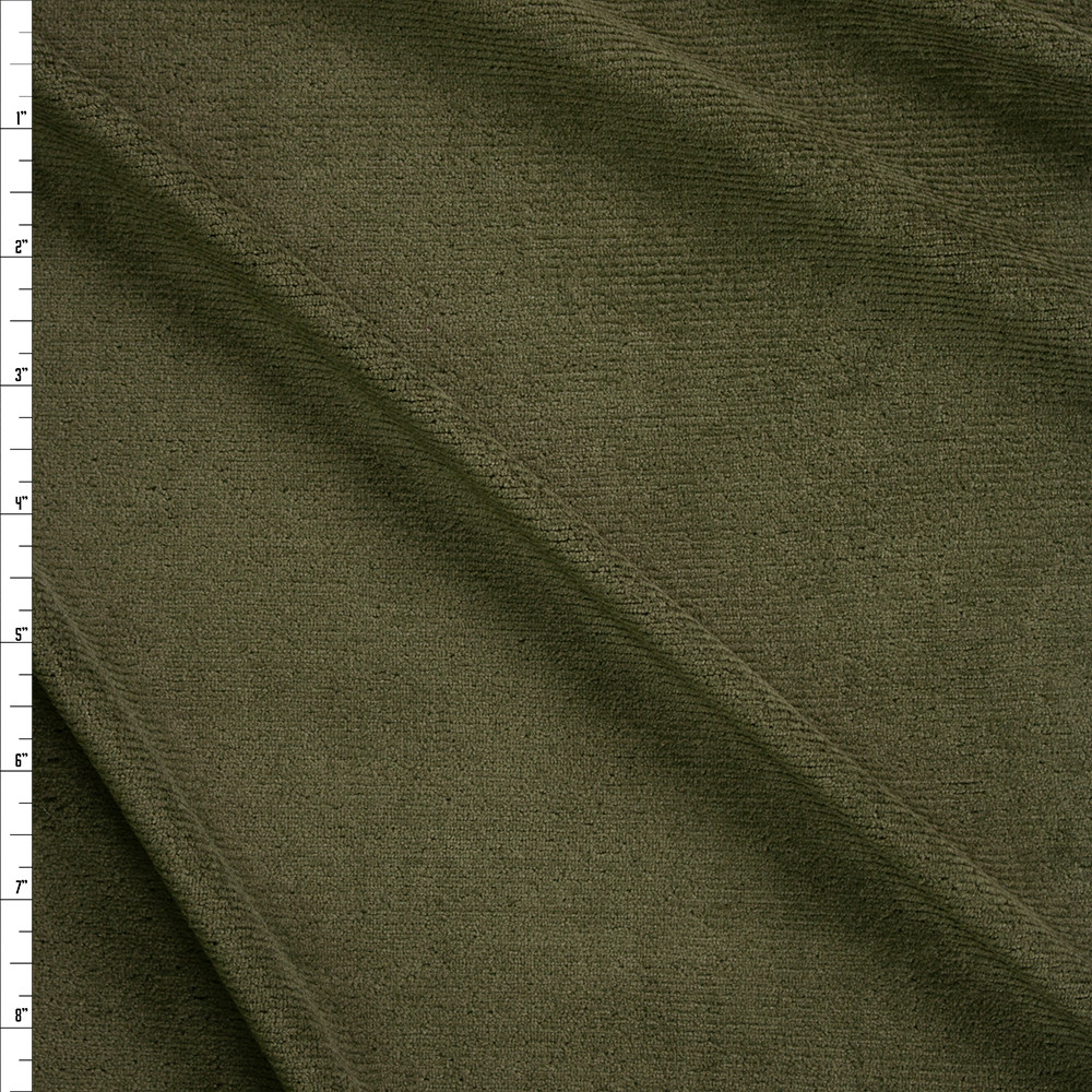 Cali Fabrics Olive Stretch Corded Velour Fabric by the Yard