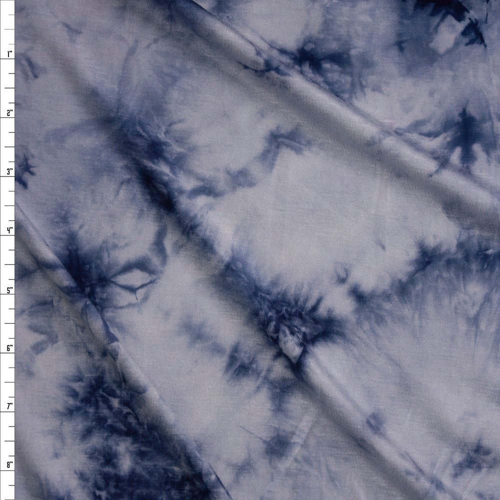 Cali Fabrics Navy and Silver Grey Tie Dye Stretch Rayon Jersey Fabric ...