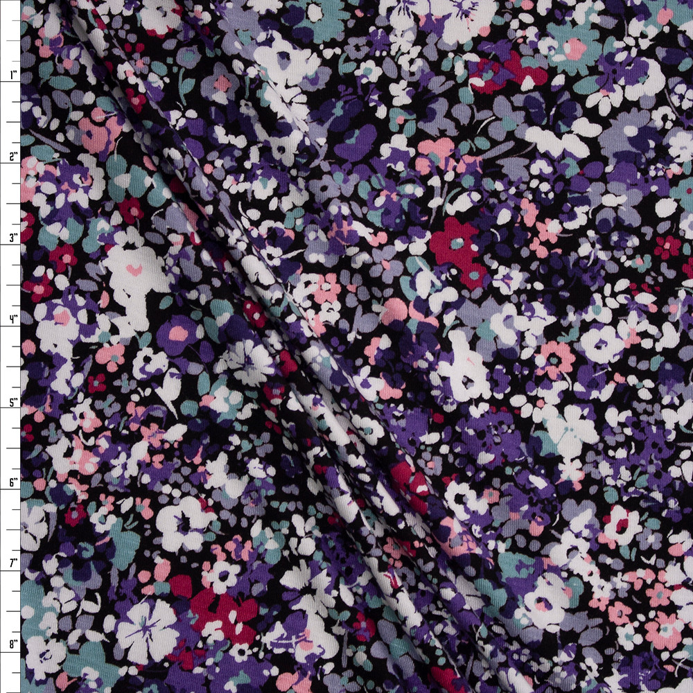 Cali Fabrics Grey, Purple, and Hot Pink Wild Floral Fabric by the Yard