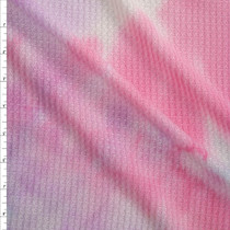 Pink, Lavender, and Aqua Tie Dye Waffle Knit Fabric By The Yard