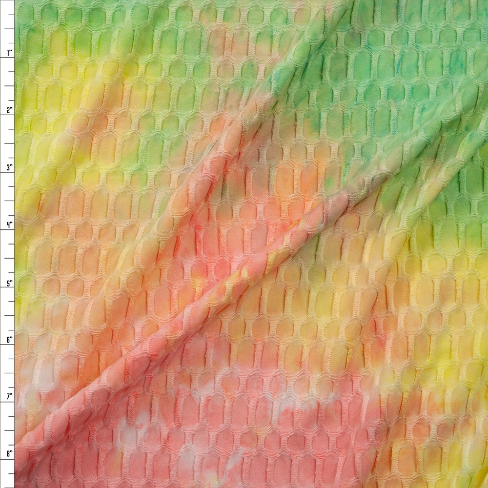 Pink, Yellow, and Aqua Tie Dye Stretch Honeycomb Lycra