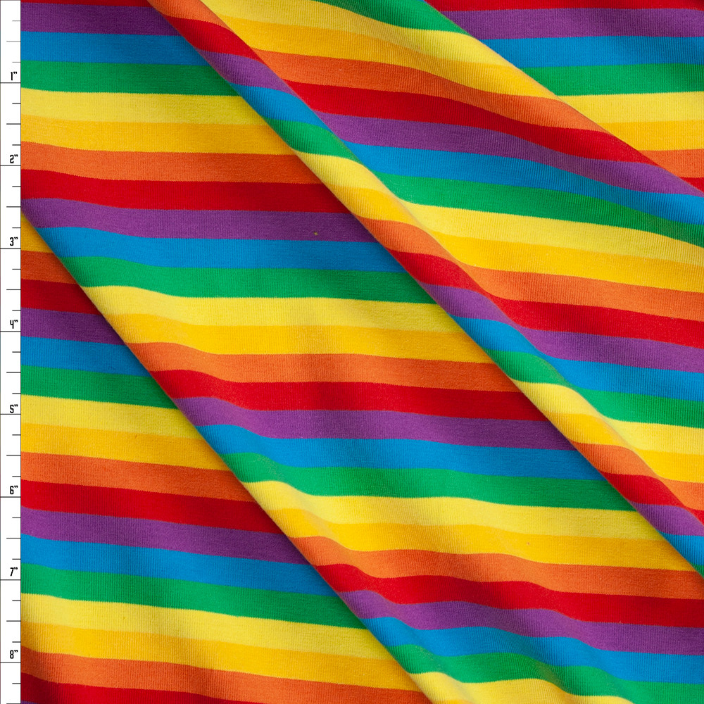 Rainbow Stripes Fabric by the Yard. Quilting Cotton, Organic Knit