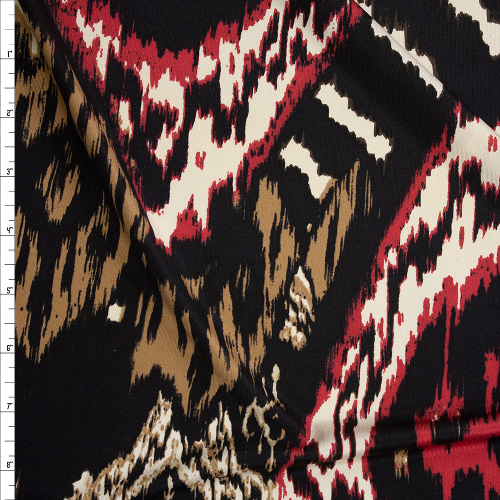 Red, Black, and Tan Tribal Print Designer Silk Jersey Knit