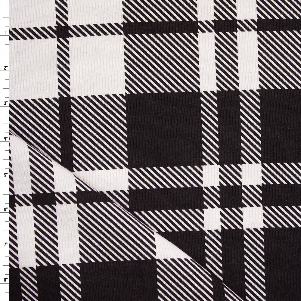 Cali Fabrics Black and White Plaid Heavyweight Cotton Rib Fabric by the Yard