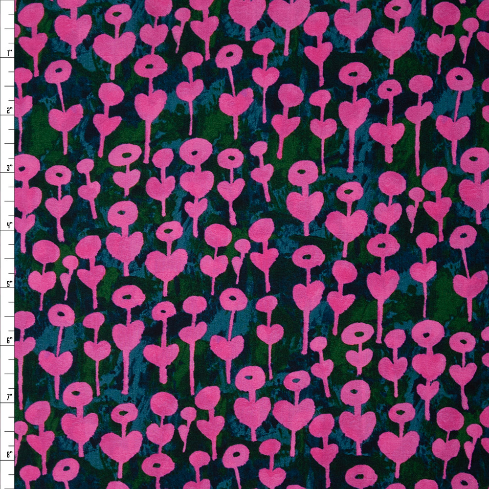 Cali Fabrics Once Upon a Time Love Flower in Rose Rayon Challis from