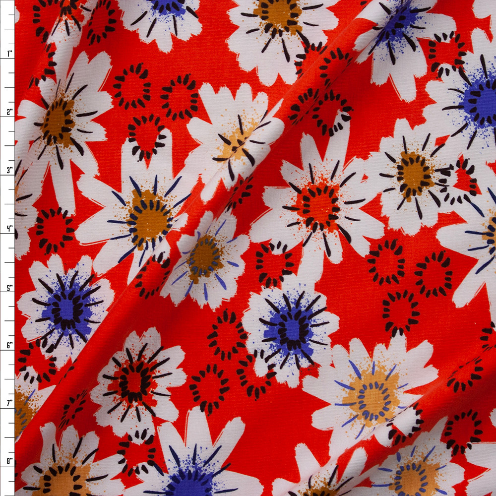Cali Fabrics Moonrise Posy on Red Stretch Cotton Jersey from Cotton