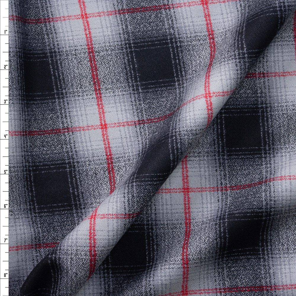 Cali Fabrics Black, Grey, and Red Plaid Mammoth Flannel from Robert Kaufman  Fabric by the Yard