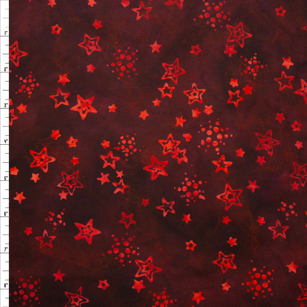 Cali Fabrics Red Stars on Wine Authentic Indonesian Batik #25765 Fabric ...