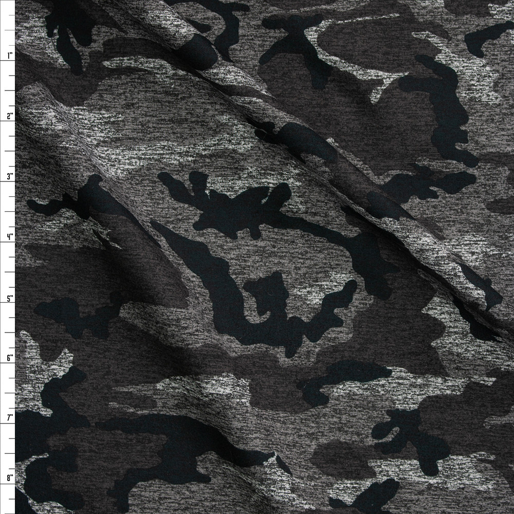 Cali Fabrics Gunmetal Heather Camouflage Stretch Athletic Knit Fabric