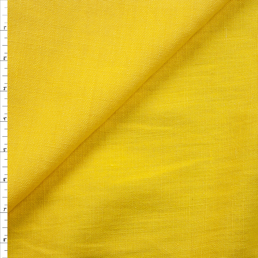 Cali Fabrics Lemon Yellow Designer Washed Linen Fabric by the Yard