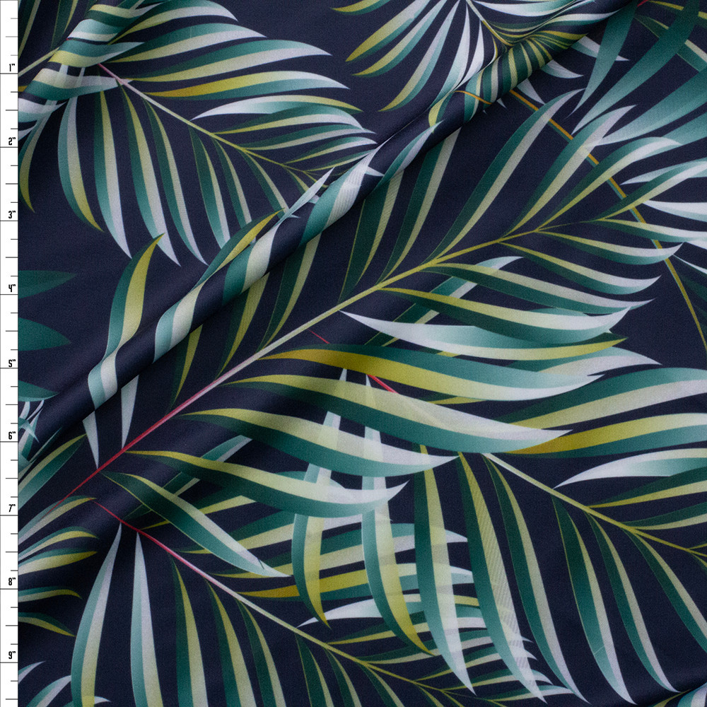 Cali Fabrics Palms on Black Nylon/Spandex Swim Knit Fabric by the Yard