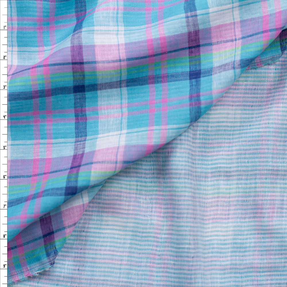 Hot Pink, Turquoise, and Yellow Plaid Reversible Double Gauze