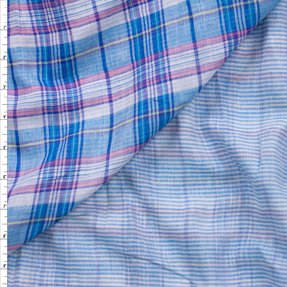 Cali Fabrics Blue, Pink, and White Plaid Reversible Double Gauze 25926 Fabric by the Yard