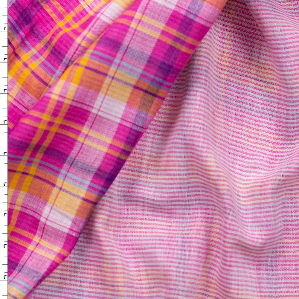 Cali Fabrics Hot Pink, Orange, and Navy Plaid Reversible Double Gauze ...