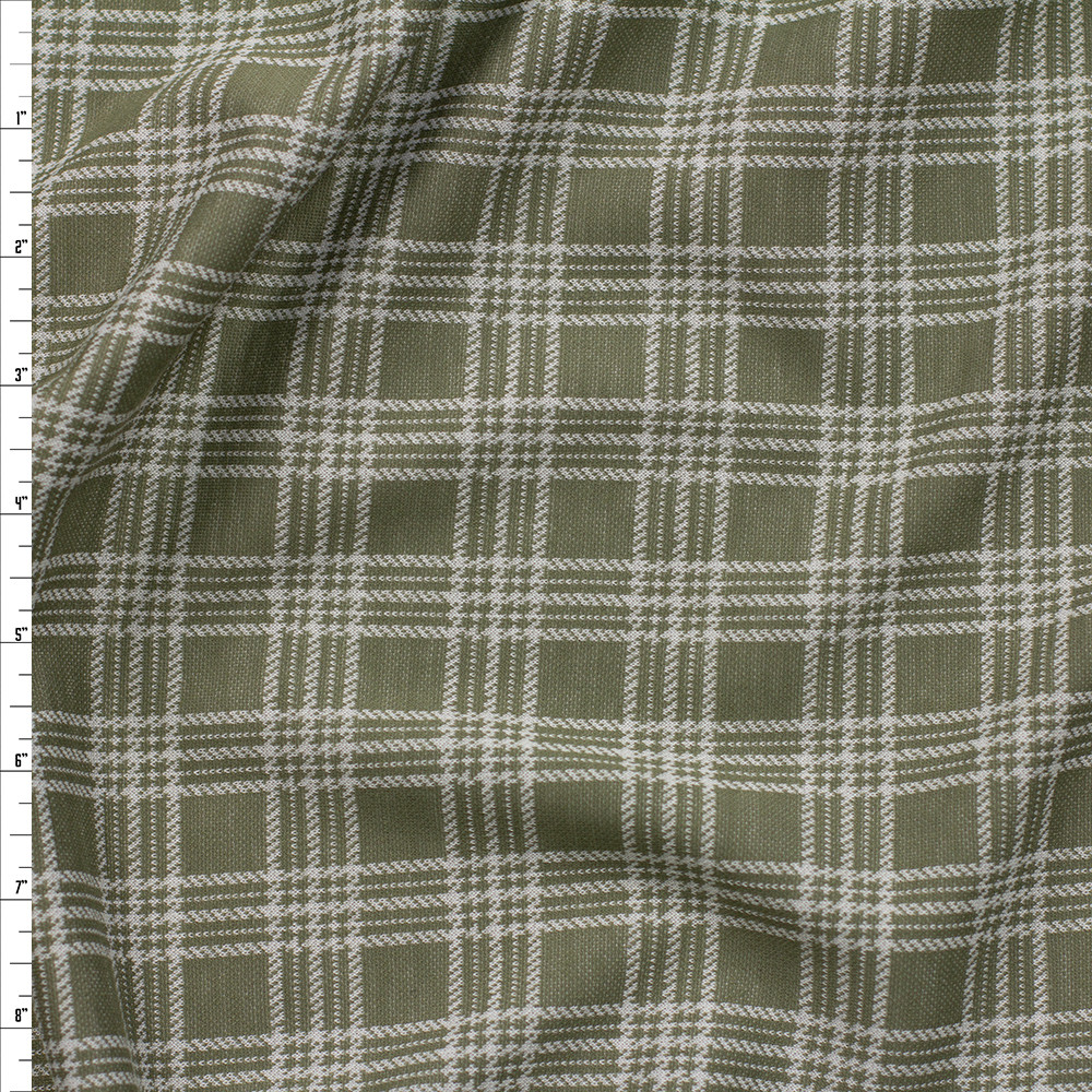 Cali Fabrics Sage and Offwhite Plaid Textured Double Knit Fabric by the ...