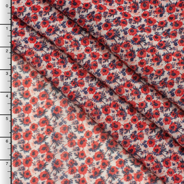 Cali Fabrics | Red, Blue, and Coral Mini Floral Chiffon Print