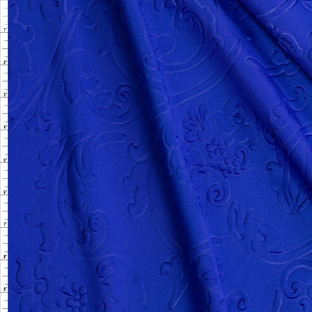 Cali Fabrics Royal Blue Embossed Floral Scuba Knit Fabric by the Yard