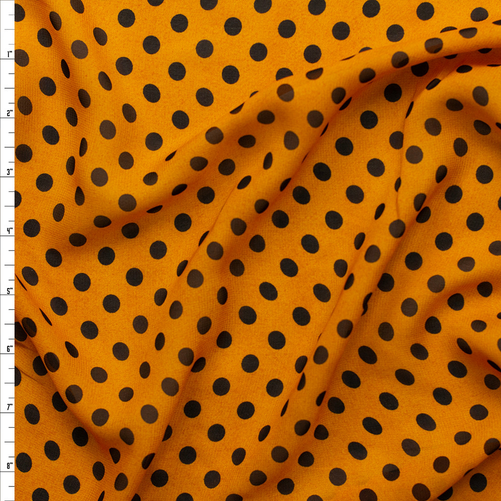 Black on Mustard Polka Dots Poly Chiffon #26279