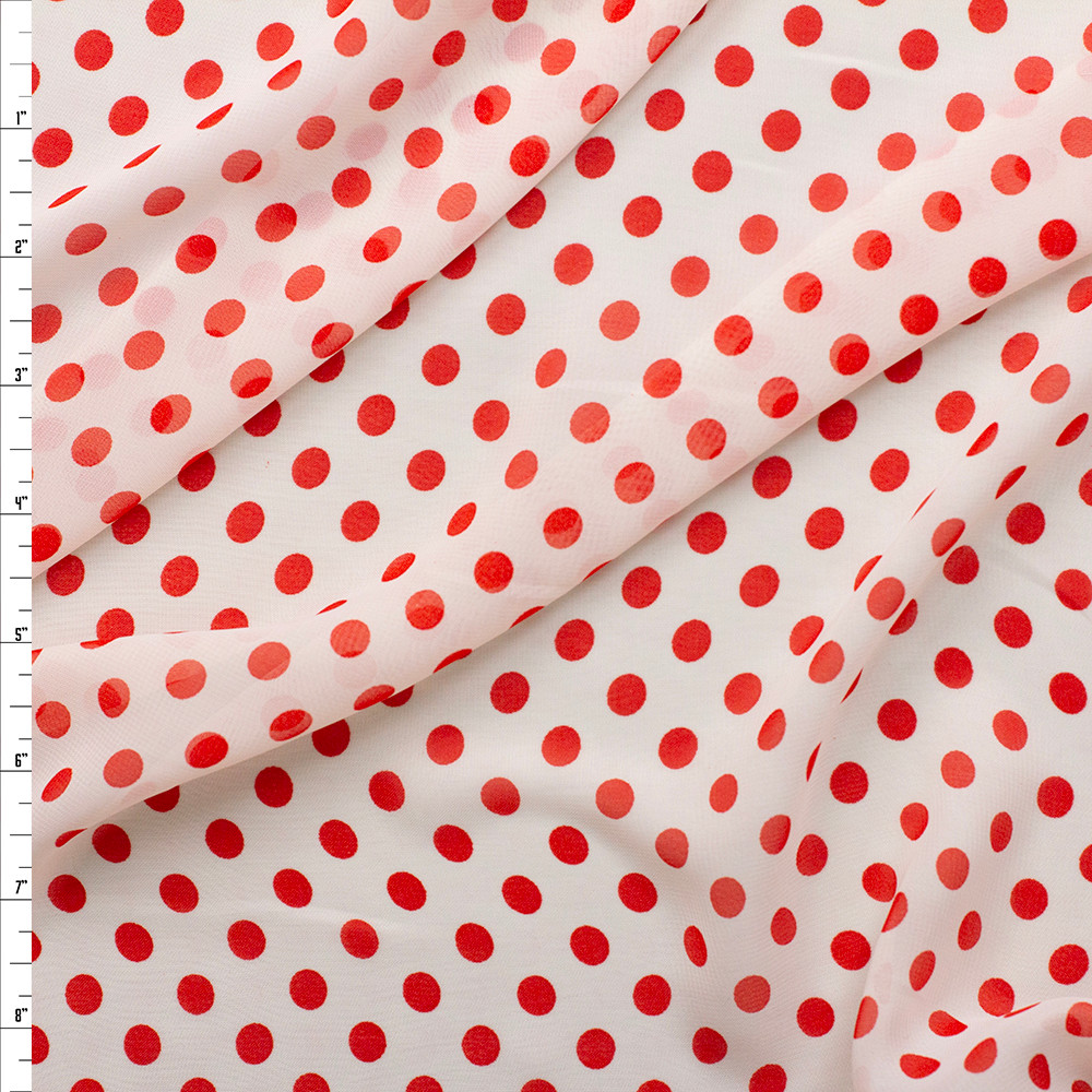 Cali Fabrics White on Burgundy Polka Dots Poly Chiffon