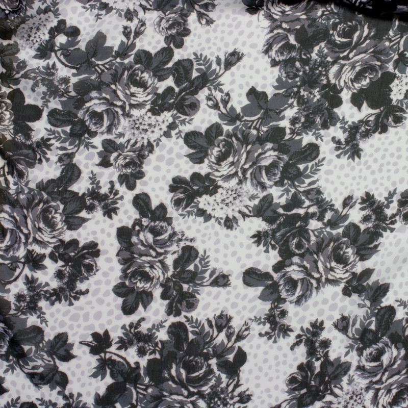 Cali Fabrics | Grayscale Roses Floral Chiffon Print