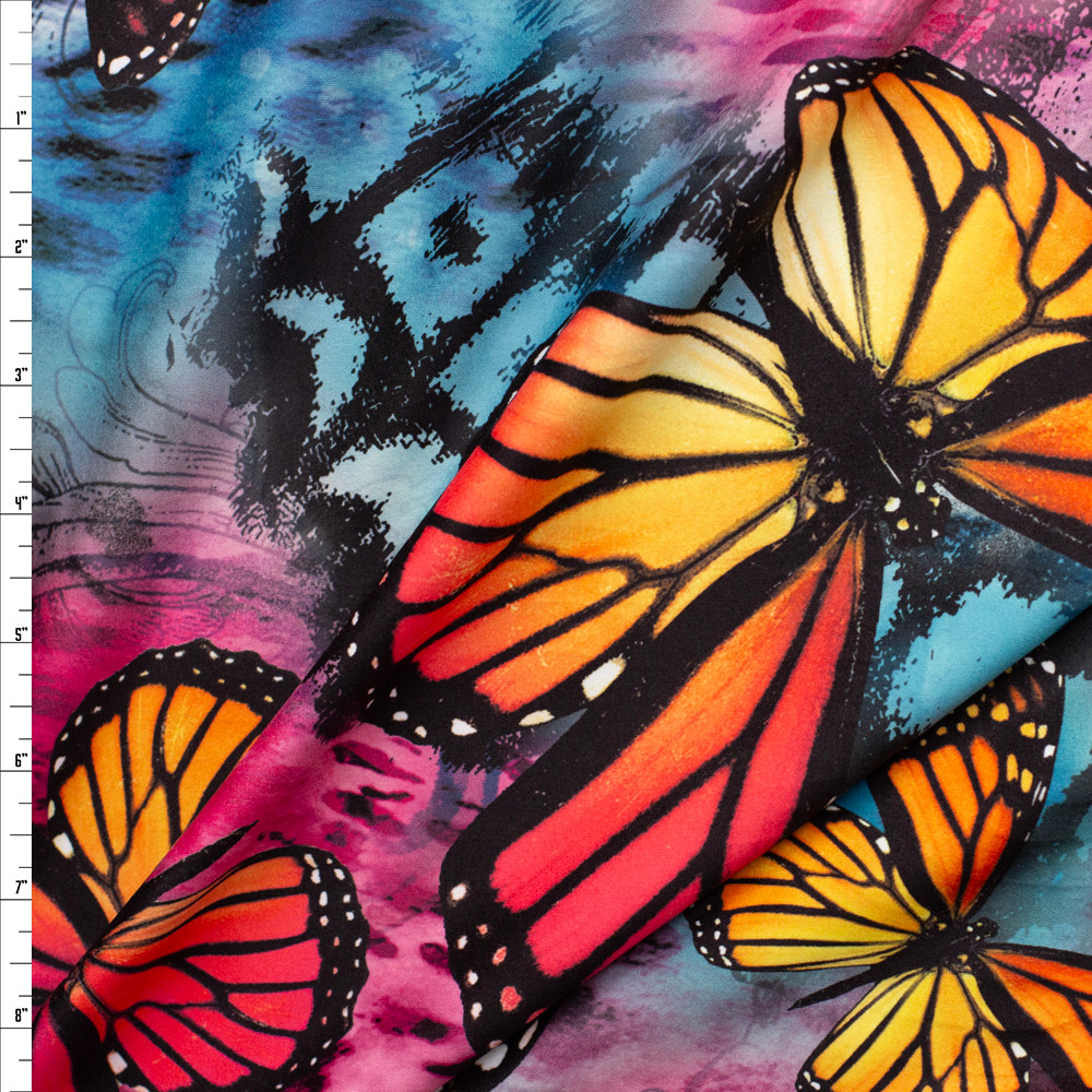 Cali Fabrics Monarch Butterflies on Pink and Teal Abstract Double ...