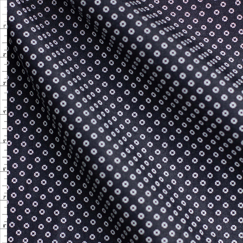 Cali Fabrics White Circle Dots on Black Embroidered Denim #26504 Fabric ...