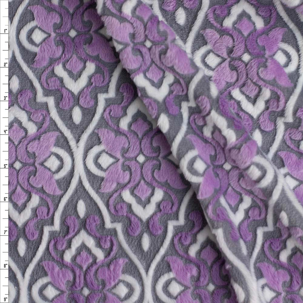 Cali Fabrics Dusty Purple Vines and Scrollwork Embossed Cuddle Fur Fabric  by the Yard