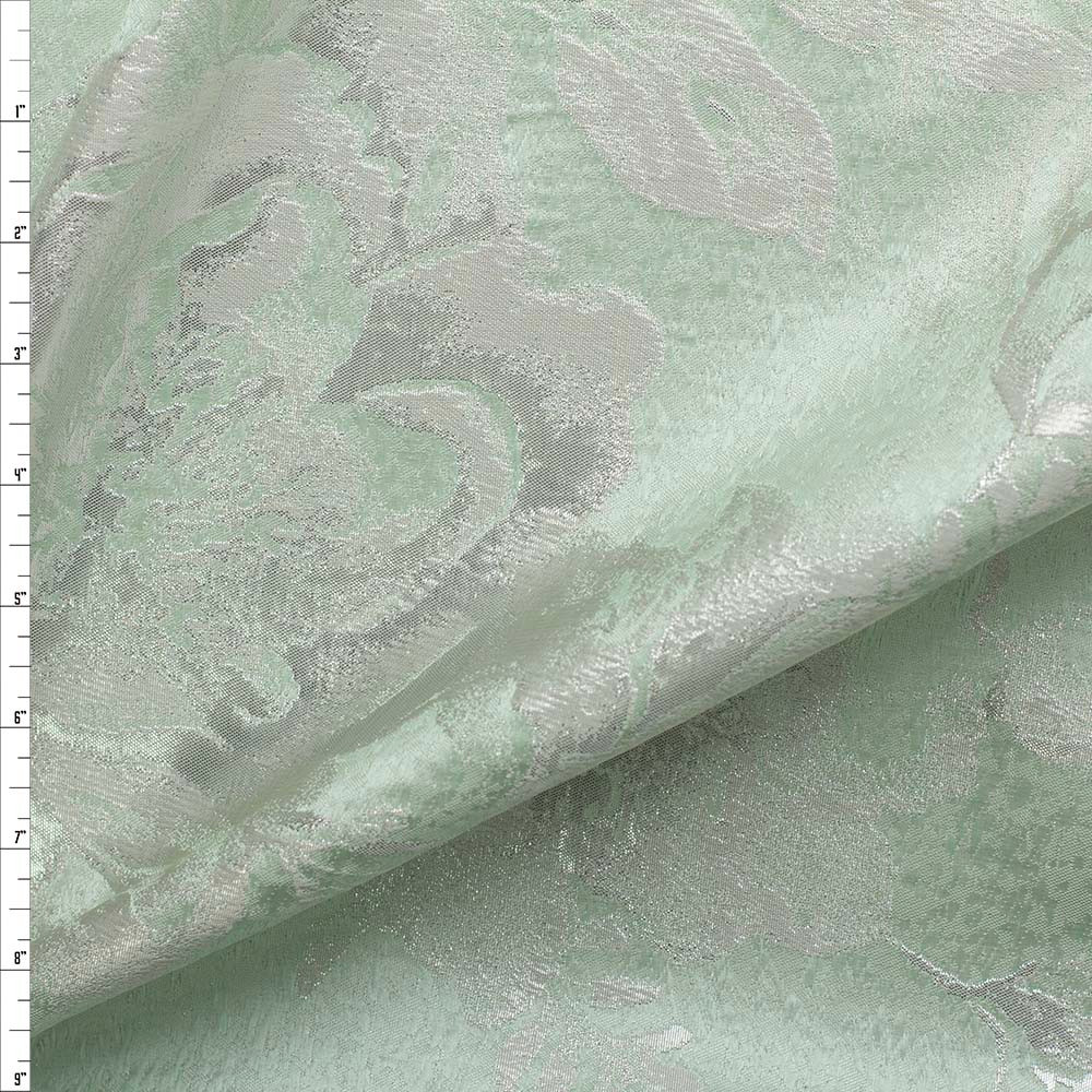 Cali Fabrics Soft Sage and Silver Large Floral Designer Brocade Fabric by  the Yard