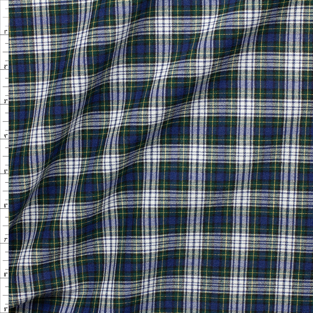 Cali Fabrics Blue, Green, and White Plaid Stretch Poplin #26907 Fabric ...