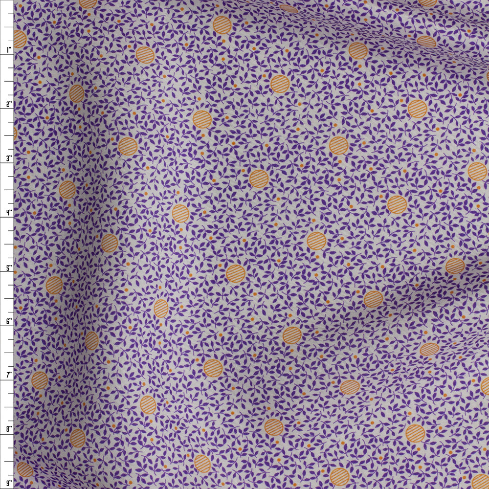 Cali Fabrics Orange and Purple Polka Dots on Vines Cotton/Silk Sateen 27019 Fabric by the Yard