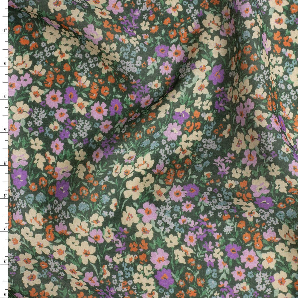 Cali Fabrics Lavender, Orange, and Ivory Floral on Olive Cotton/Silk ...