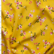 Spring Floral On Sunshine Yellow Rayon Challis Fabric By The Yard