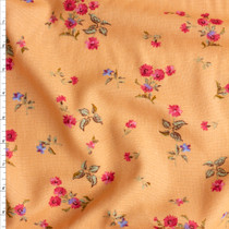 Spring Floral On Peach Linen/Rayon Fabric By The Yard