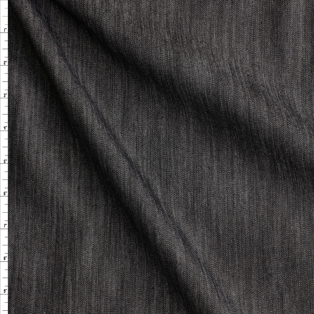 Cali Fabrics Black Textured Stretch Denim #27380 Fabric by the Yard