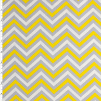 Grey, Yellow, And White Chevron Cotton Novelty Print #27750 Fabric By The Yard