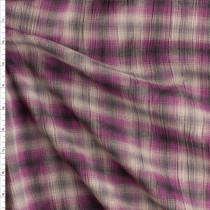 Hot Pink, Tan, And Black Plaid Designer Cotton Gauze Fabric By The Yard