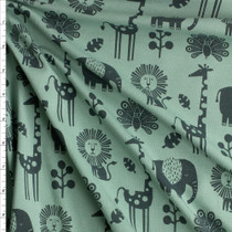 Black On Sage Zoo Silhouettes Stretch Cotton Jersey Fabric By The Yard